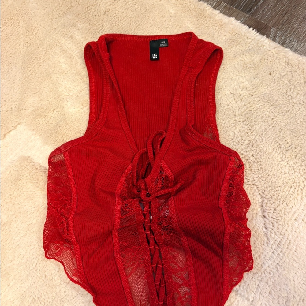 Red Lace-Up Sleeveless Top